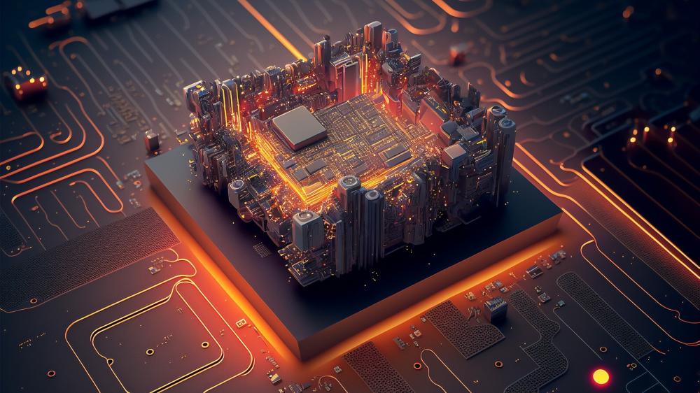 Futuristic Cityscape of Circuitry and Data wallpaper
