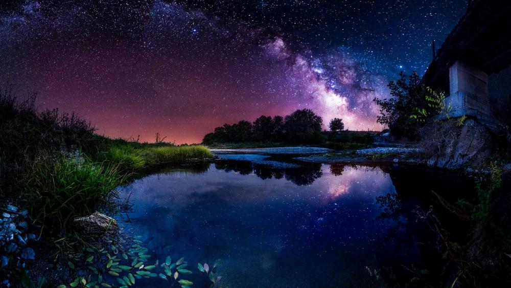 Starry Reflections by the Lakeside wallpaper