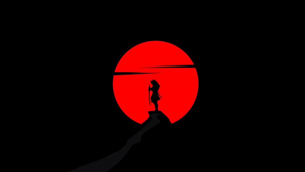 Samurai Silhouette Against the Blood Moon wallpaper