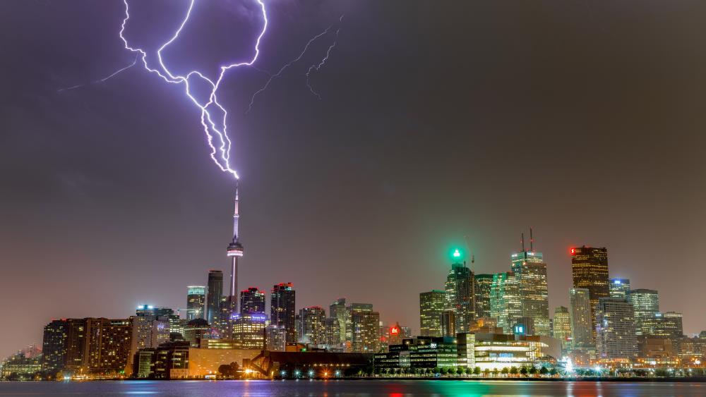 CN Tower with lightning strike wallpaper