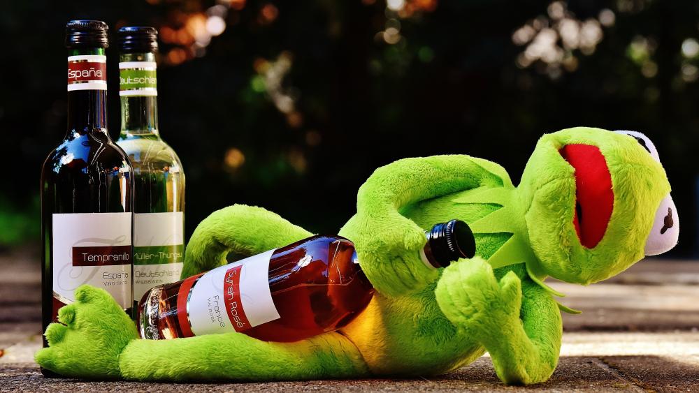 Kermit the Frog with wine bottles wallpaper