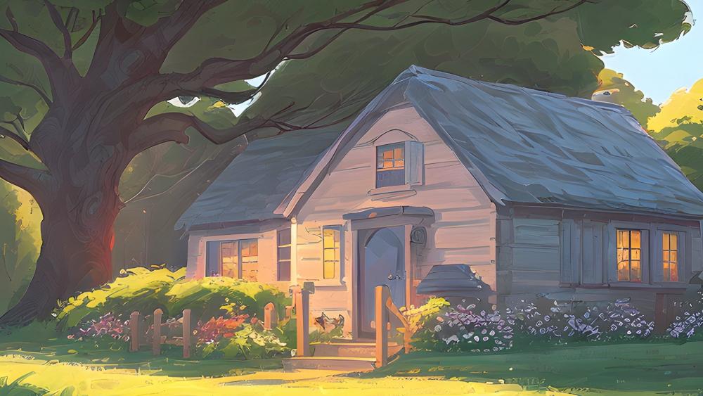 Enchanted Cottage at Twilight wallpaper