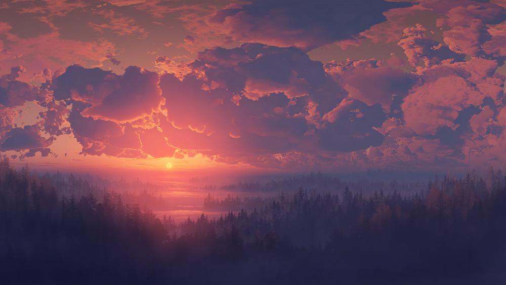 Enchanting Anime Sunset Dreamscape wallpaper
