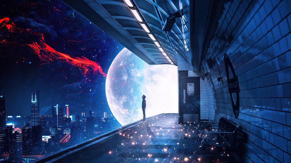 Lunar Gaze in a Cyberpunk Future wallpaper
