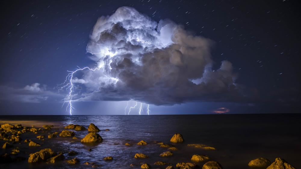 Majestic Night Storm Over the Sea wallpaper