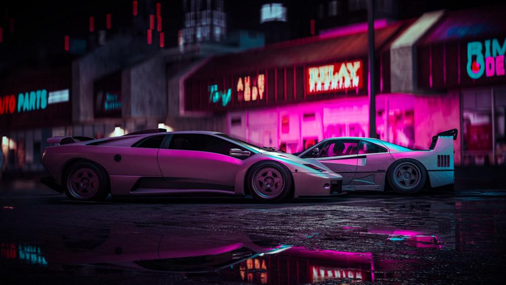 Neon Nights Sports Car Wallpaper wallpaper