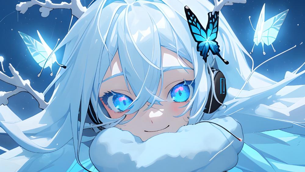 Ethereal Blue: Anime Butterfly Dreams wallpaper