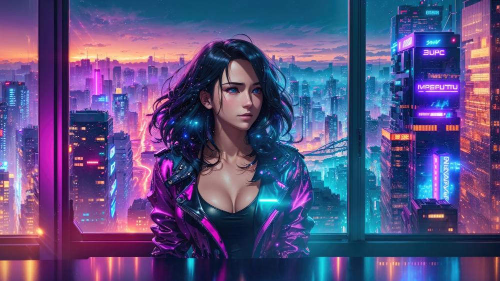 Neon Dreams in a Cyberpunk Cityscape wallpaper