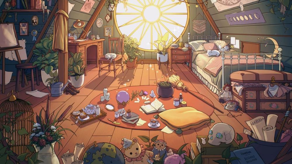 Cozy Anime Attic Retreat wallpaper