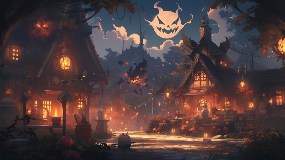 Enchanted Halloween Village Twilight wallpaper