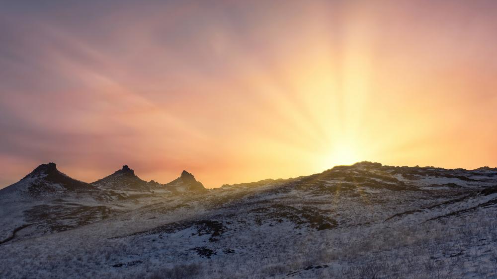 Sunrise Over Snowy Alpine Peaks in Winter 4K Wallpaper wallpaper