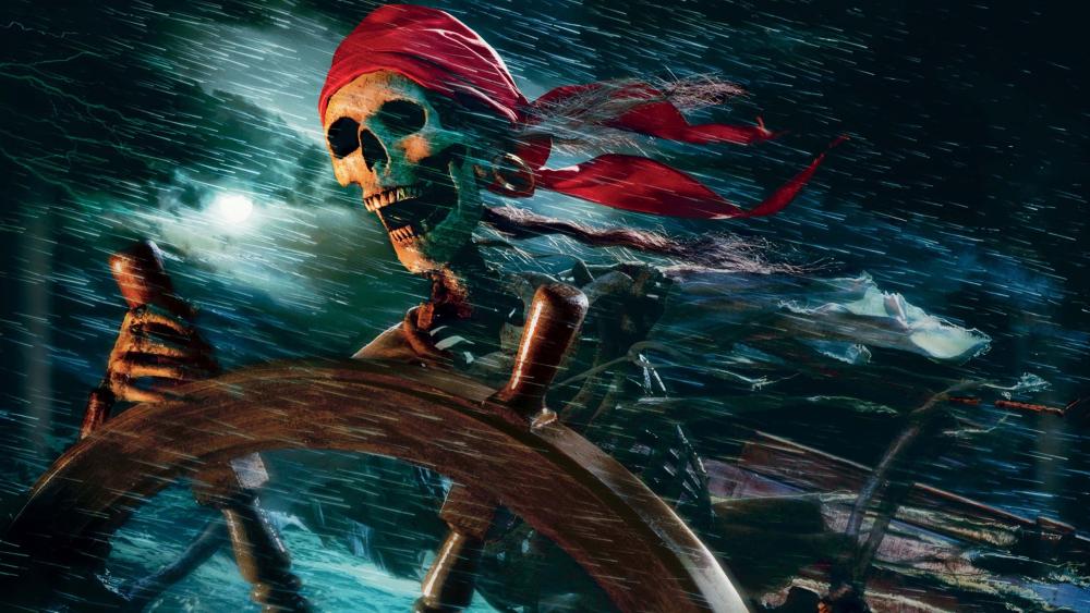 Skeleton Pirate Navigating the Stormy Seas wallpaper