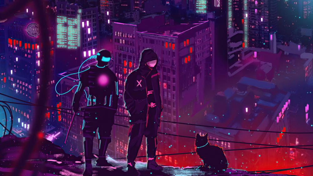 Neon Nights and Cyber Companions wallpaper