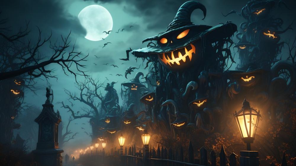 Haunted Halloween Nighttime Spectacle wallpaper
