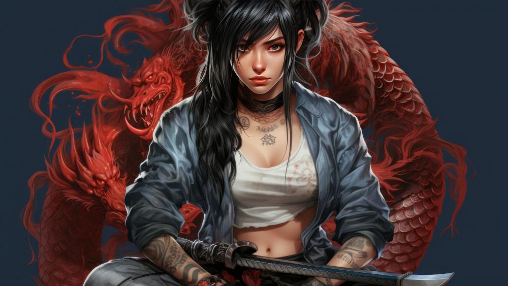 Sword Mistress and the Crimson Dragon wallpaper