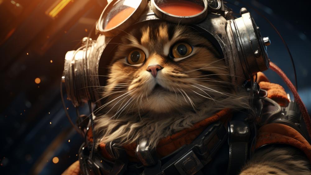 Feline Space Explorer Dons High-Tech Suit wallpaper