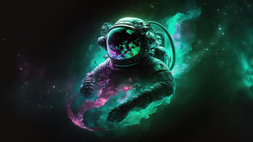 Astronaut Embracing the Cosmic Nebula wallpaper