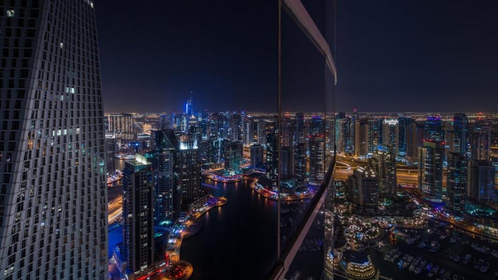 Dubai Marina District Night View wallpaper