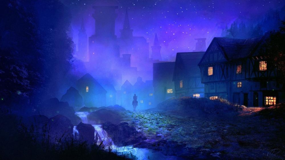 Enchanted Village Under Starlit Skies wallpaper