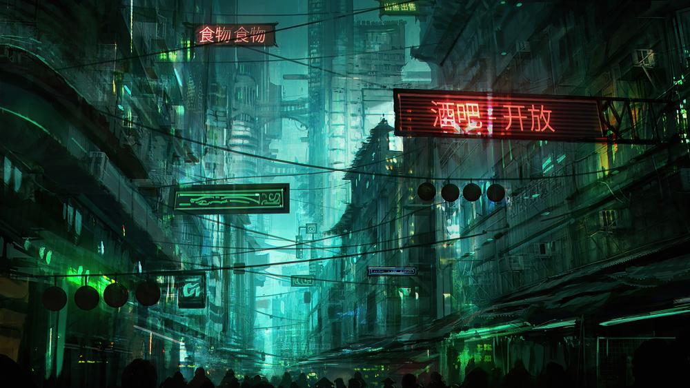 Neon Dreams in a Futuristic Metropolis wallpaper