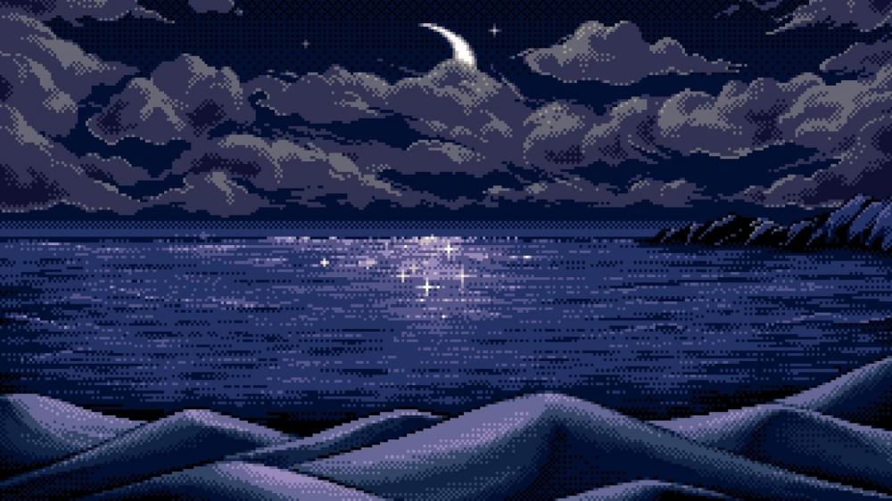 Moonlit Pixel Sea Serenade wallpaper