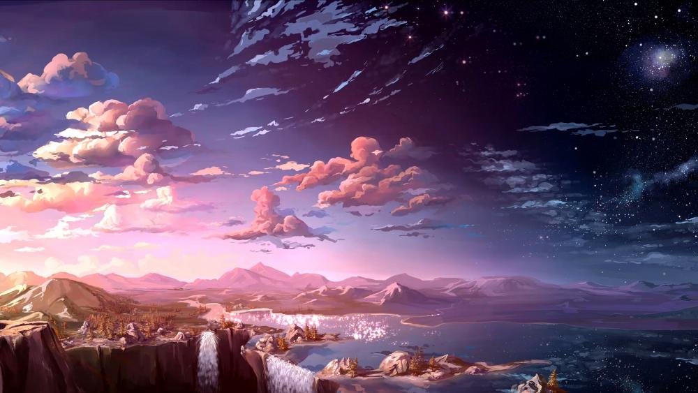 Dawn of the Cosmic Fantasy Landscape wallpaper