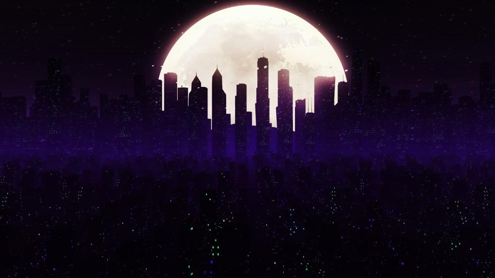 Moonlit Metropolis Silhouette wallpaper