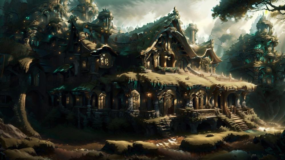 fantasy forest city wallpaper