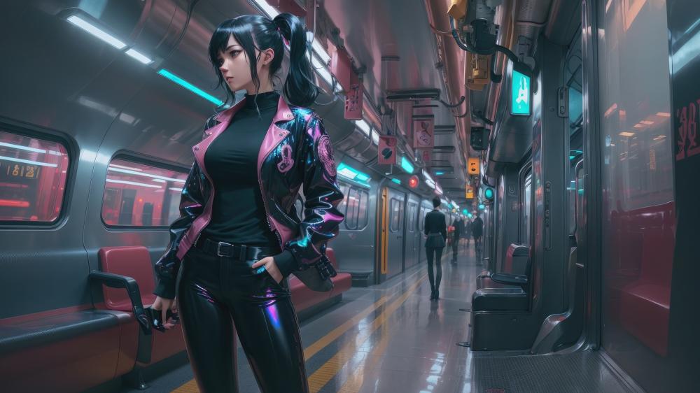 Futuristic Train Ride with a Sci-Fi Guardian wallpaper
