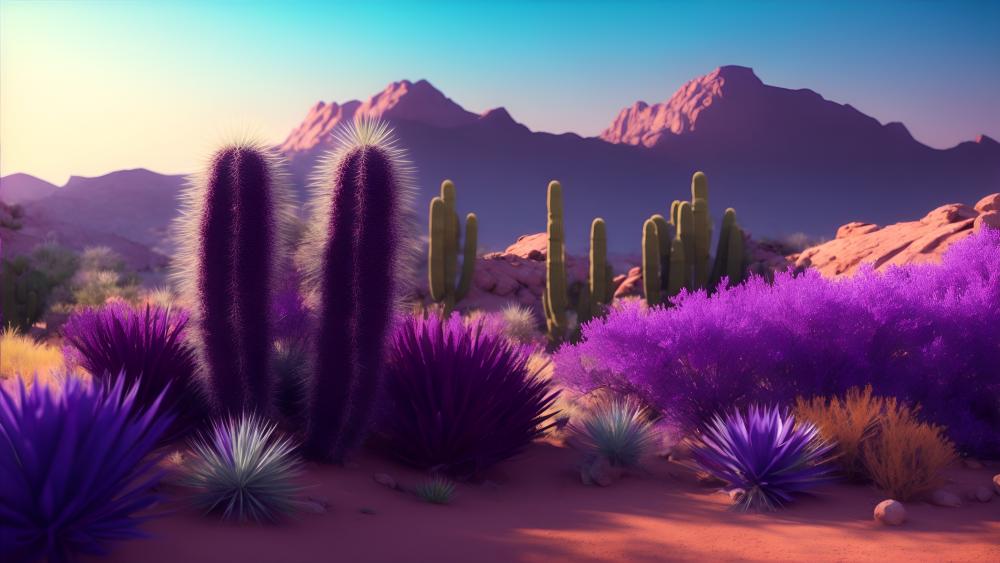 Desert scene with cactuses wallpaper