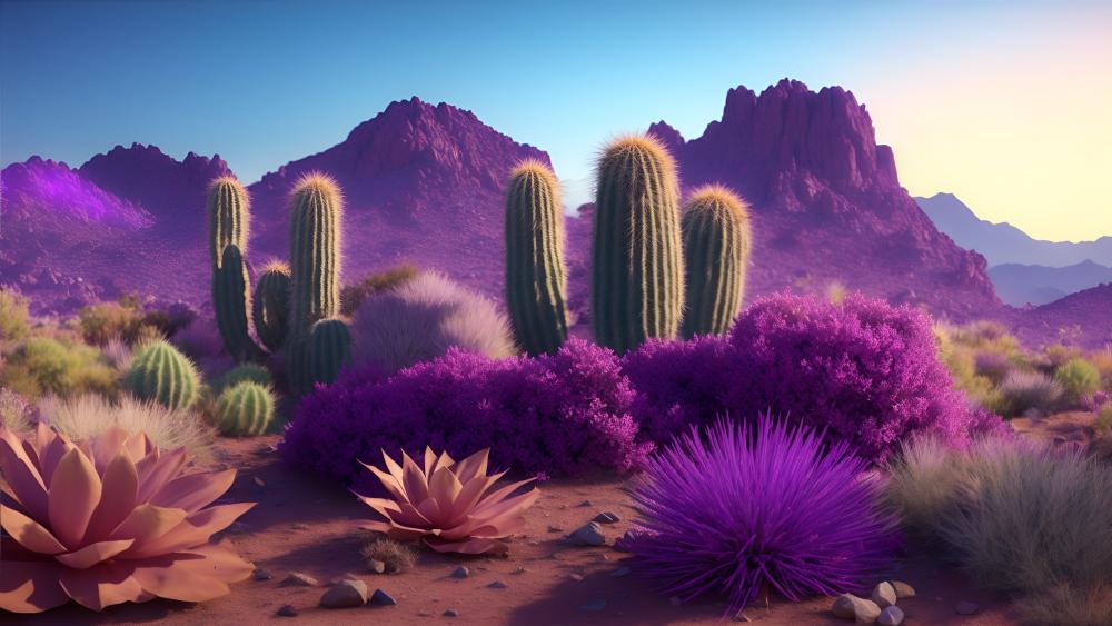 Desert scene with cacti wallpaper