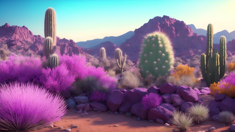 Arid landscape with cactuses wallpaper
