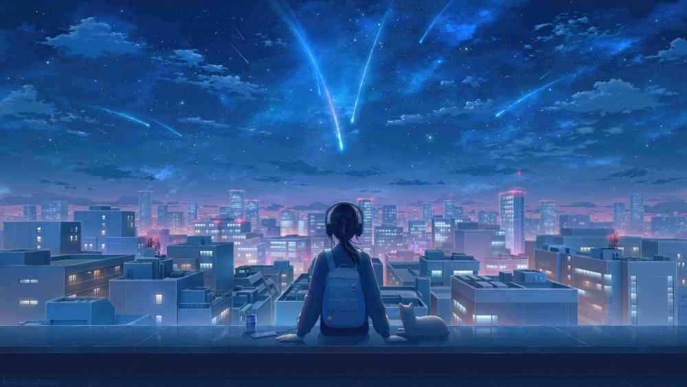 Starry Anime Night Sky wallpaper