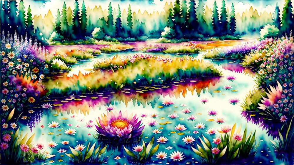 Water meadow wallpaper