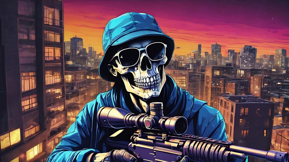 Urban Sniper Skeleton at Dusk wallpaper