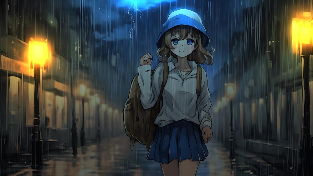 Girl in rain wallpaper