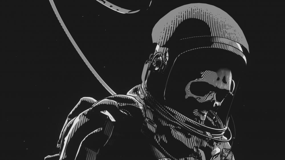 Astronaut skeleton in the space wallpaper