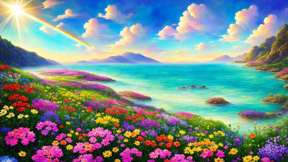 Flower meadows by the sea wallpaper