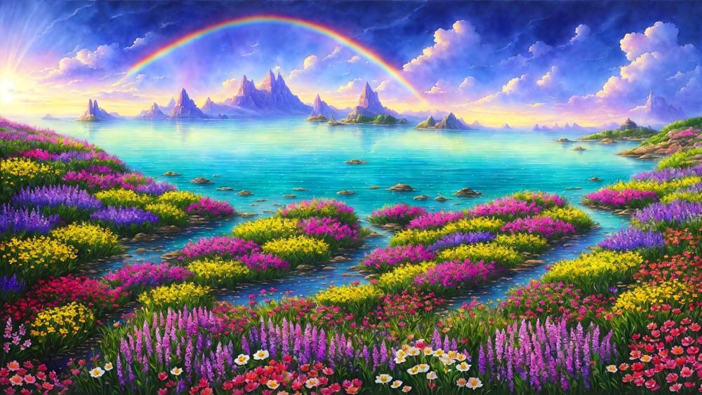 Rainbow seascape wallpaper