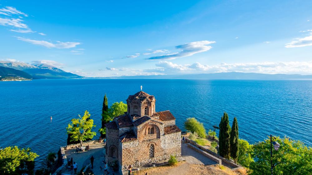 Church of Saint John the Theologian on the shore of Lake Ohrid wallpaper