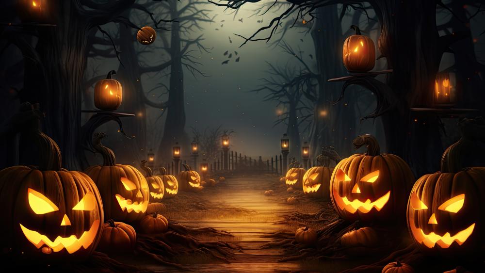 Enchanted Halloween Night in the Pumpkin Forest wallpaper