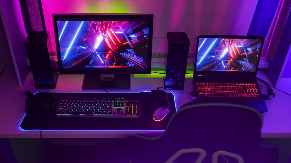 Futuristic Gamer Haven in Neon Glow wallpaper