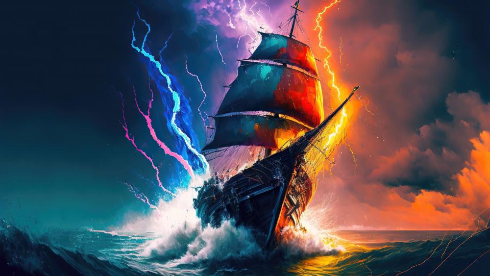 Epic Voyage Through a Stormy Seascape wallpaper