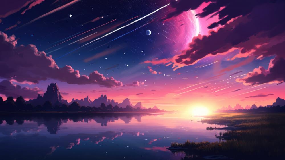 Sci-Fi Sunset Dreamscape wallpaper