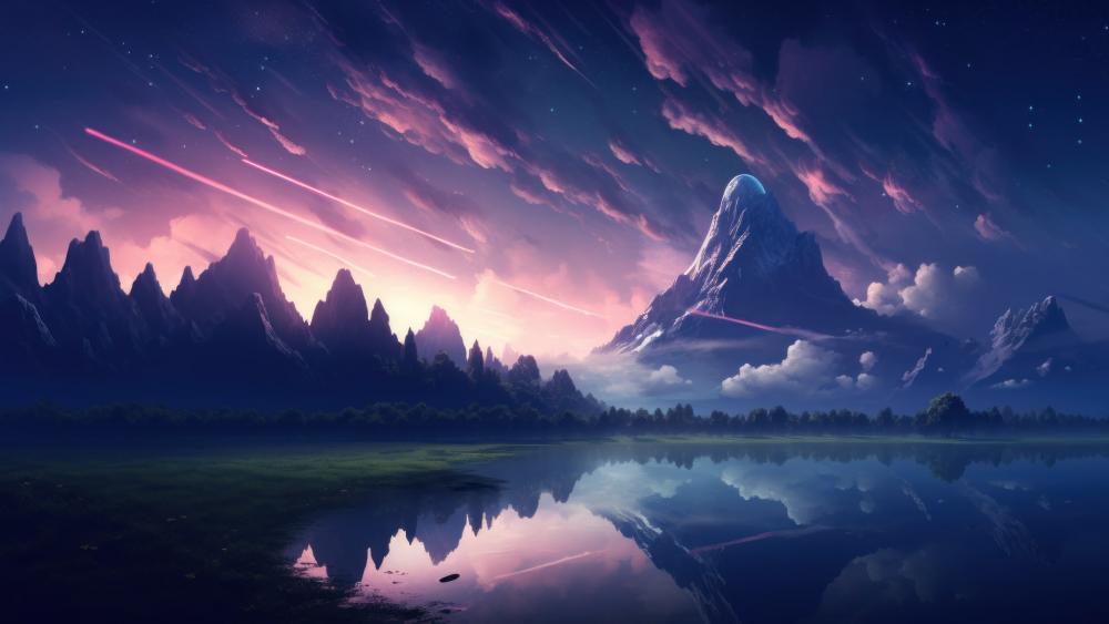 Starry Reflections over Mystic Mountains wallpaper