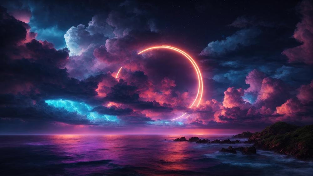 Neon Eclipse Over Mystic Seas wallpaper