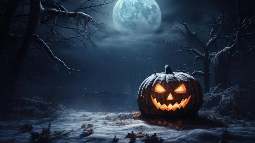 Mystical Halloween Night Amidst Eerie Woods wallpaper