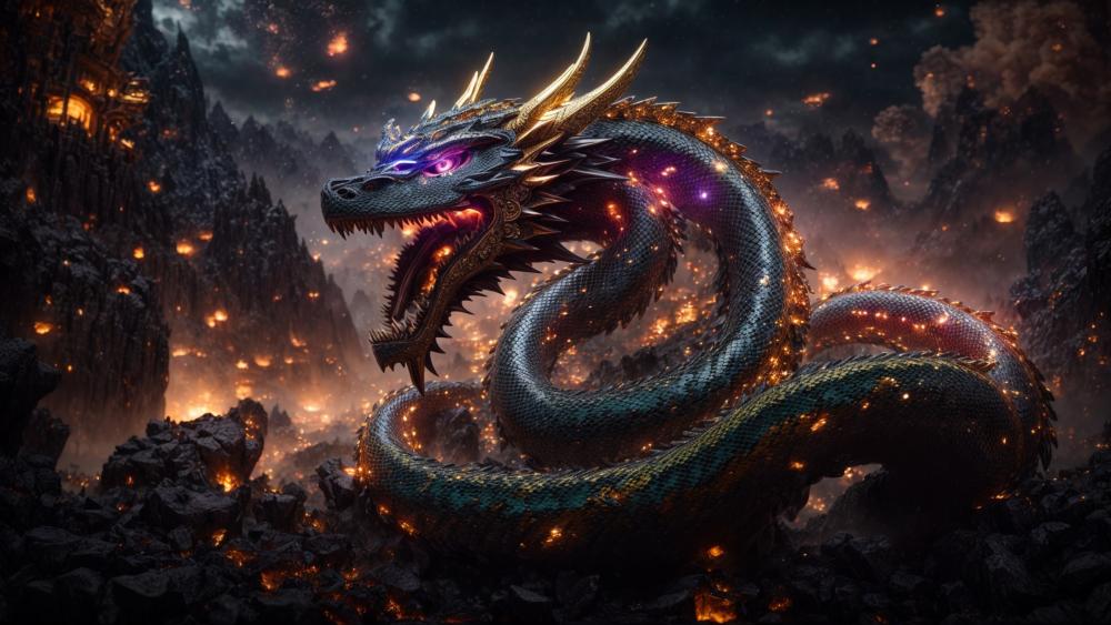 Majestic Dragon Reigns Over Fiery Domain wallpaper