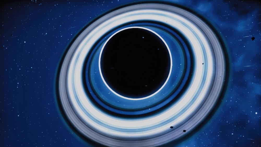 Blue black hole with rings wallpaper
