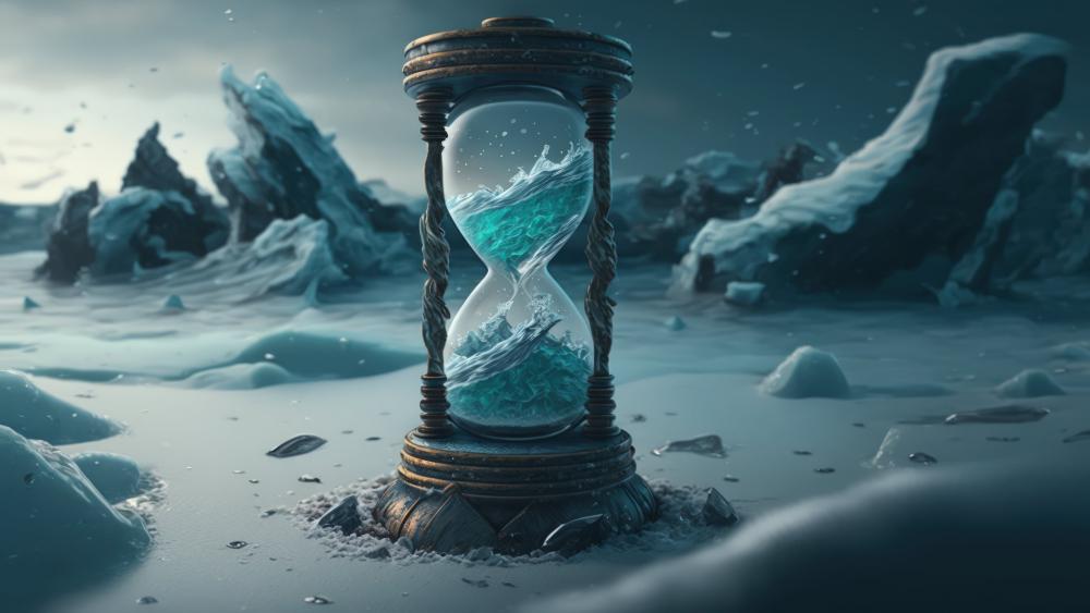 Frozen Hourglass amidst Icy Wasteland wallpaper